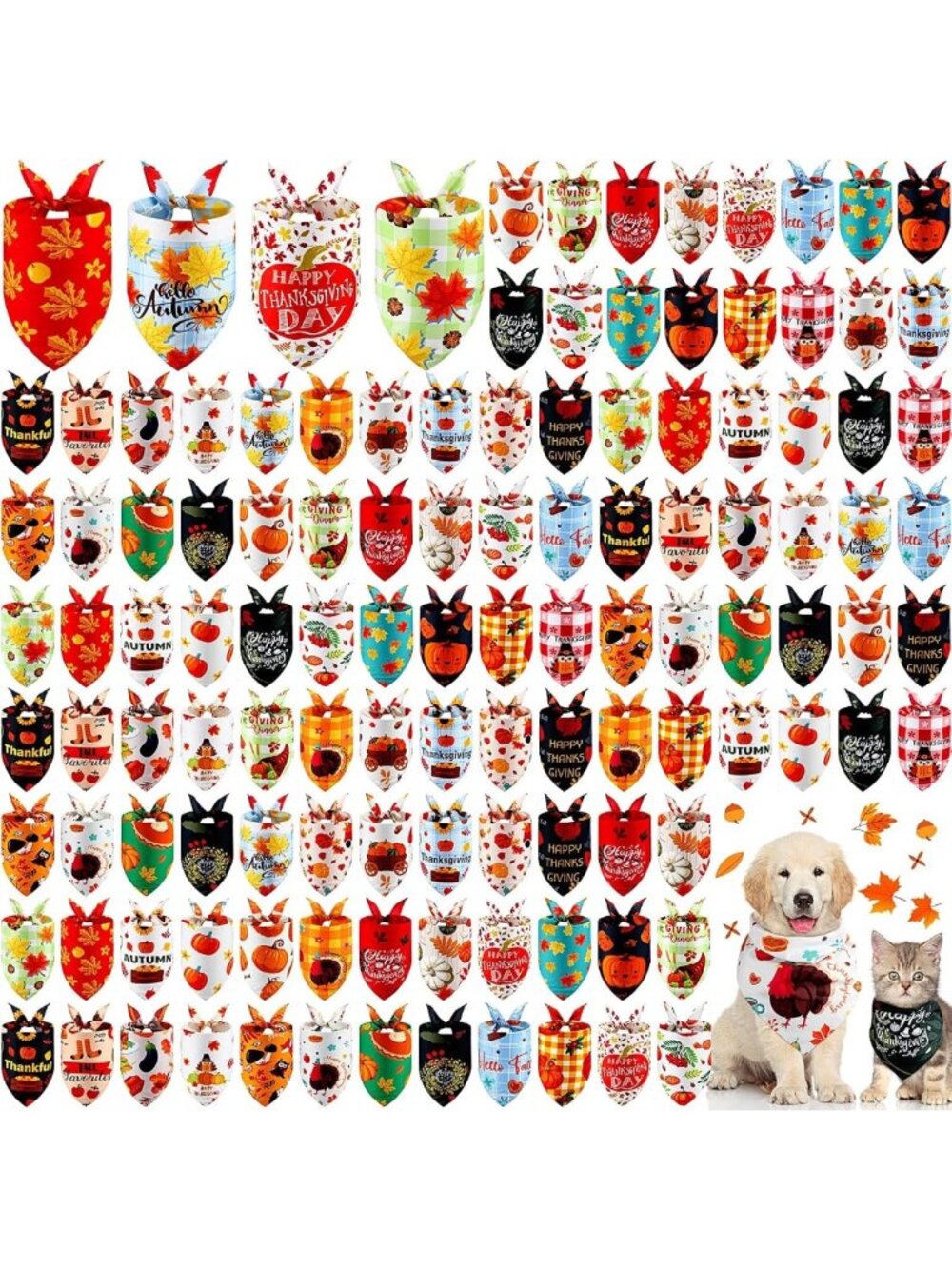 120 Pcs Fall Dog Bandanas - Adjustable Pumpkin Triangle Scarves for Pets